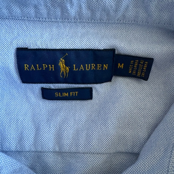 Ralph Lauren Slim Fit Oxford Button Down Shirt Work Preppy Light Blue Tailored M - Picture 3 of 6
